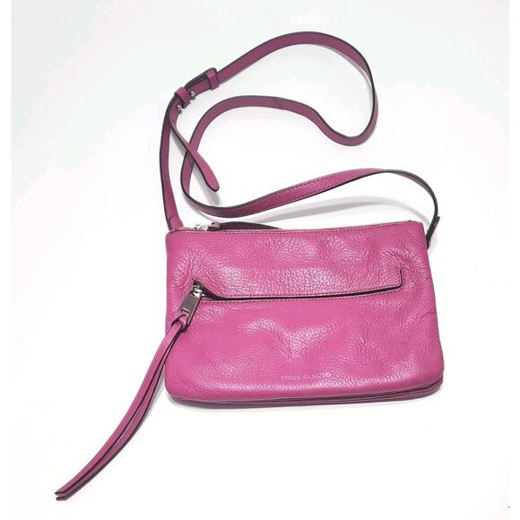 Vince Camuto Soft Pebbled Leather Crossbody Purse Barbie Pink Adjustable Strap - Picture 4 of 9
